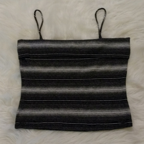VINTAGE B&W Striped Speghetti Strap Crop Top - Picture 7 of 13